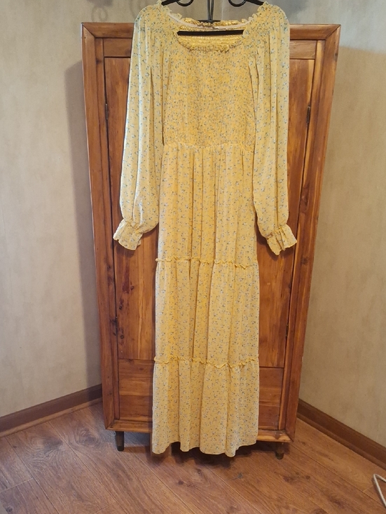 Dresses & Skirts - Smocked Yellow Floral Maxi Dress with Tiered Skirt
